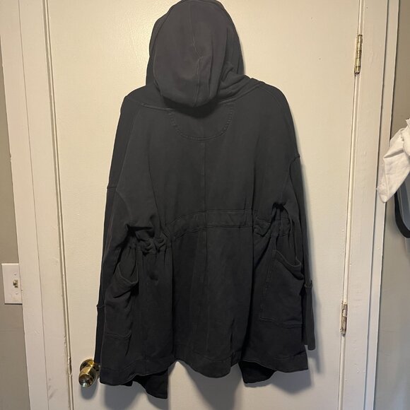 Free People Slouchy Hooded Cardigan Jacket Black Oversized Drawstring Women’s S - Picture 4 of 5